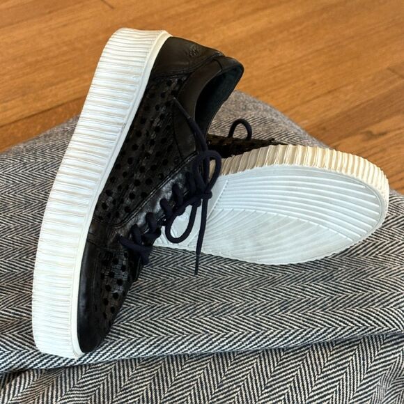 MUSSE & CLOUD Black Cacey Woven Perforated Leather Flatform Creeper Sneakers 9 - Picture 4 of 16